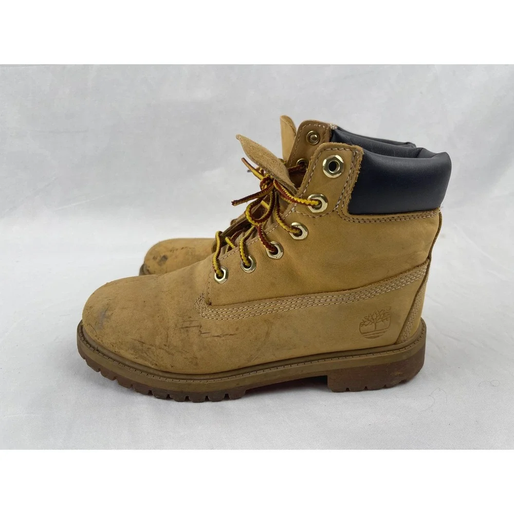 Timberland 6 Inch Premium Boys Size 3.5 Wheat Waterproof Nubuck Leather Boots‎